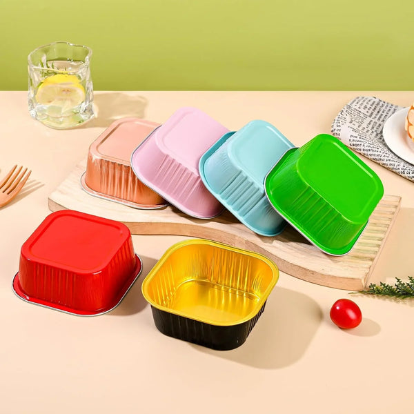 10Oz Mini Cake Pans with Lids (40 Pack) Aluminum Foil Square Cupcake Liners Brownie Baking Cups,Disposable 4”X4” Large Cupcake Pan,Jumbo Muffin Tin Ramekins Holders6