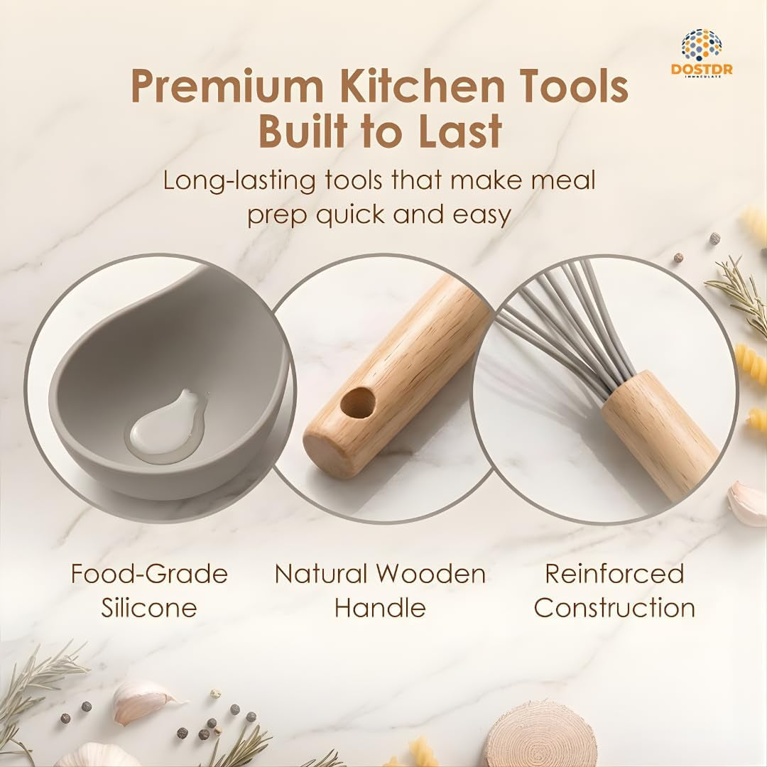 12-piece-silicone-kitchen-cooking-spoon-set-wooden-handle-holder-small