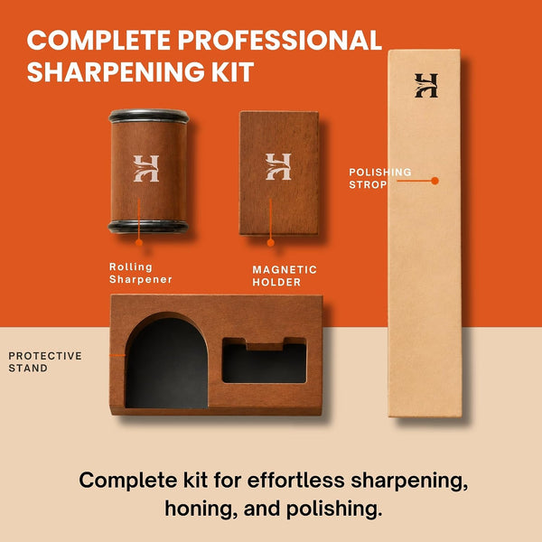 Rolling Knife Sharpener Kit with Leather Strop, Magnetic Knife Holder & Protective Stand, 15° & 20° Angle Knife Sharpener with Diamond & Ceramic Discs for Chef, Santoku & Paring Knives2