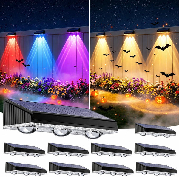 Solar Fence Lights Outdoor 10 Pack, Upgraded Brightness 3X LED Lens Fence Lights Solar Powered, 9 Fixed Colors & RGB Lights, IP65 Waterproof Solar Lights for outside Backyard/Railing/Step/Patio1