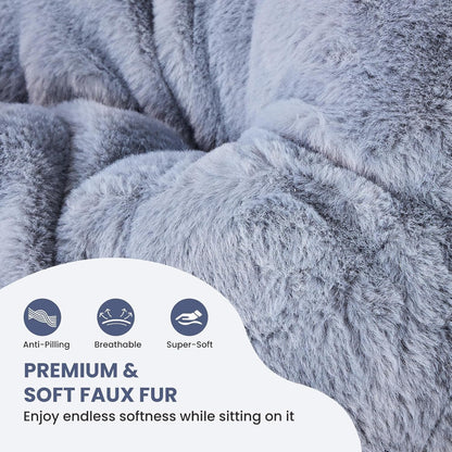 Oversized Square Moon Chair for Adults, Soft Faux Fur Folding Lounge Chair with Sturdy Steel Frame, Comfortable Reading Gaming Chair for Living Room, Bedroom, Grey6