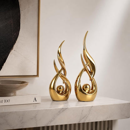 2 PCS Gold Ceramic Statues for Home Decor Accents, Modern Abstract Art Sculptures, Elegant Tabletop Decorative Objects for Dining Room, Entryway, Tv Stand, Mantel, Coffee Table Centerpieces7
