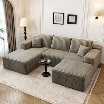 107.5" Cloud Modular Sectional Couch with 1 Ottoman,Modern Minimalist Upholstered Couches, Comfort U Shaped Sofa for Living Room,Deep Seat Corner Couch，No Assembly Required (Camel,Left Facing Chaise)1