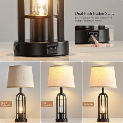 Black Table Lamps for Living Room Set of 2 - Farmhouse Lamps for Night Stands with USB A+C, Bedside Lamps for Bedroom, 24'' Industrial Lamp for Living Room End Tables2