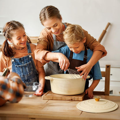 Enameled Cast Iron Dutch Oven - 7QT Pot with Lid Cookbook & Cotton Potholders - Heavy-Duty Cookware for Braising, Stews, Roasting, Sourdough Baking Cream White8