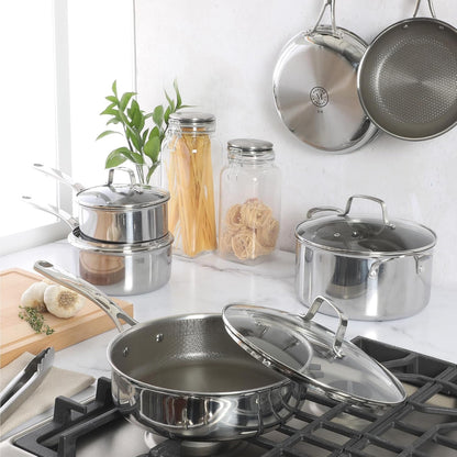 Badgley Hybrid Nonstick 10 Piece Triply Stainless Steel Pots and Pans Non-Toxic Kitchen Cookware Set - Laser Etched Perfect Sear Nonstick W/Stay Cool Handle Dishwasher & Induction Safe6