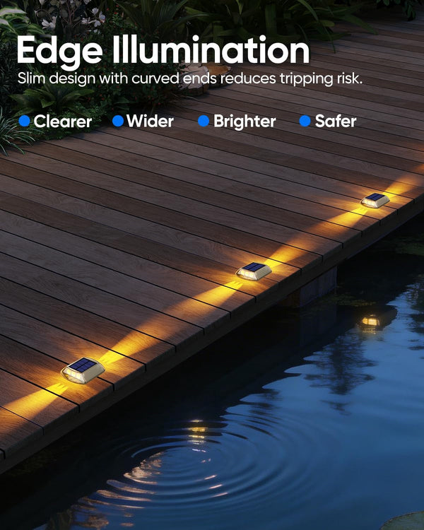 Solar Deck Lights Outdoor IP68 Waterproof 12 Pack Amber Warm4