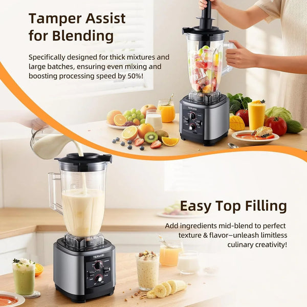 210 Oz / 6 L Commercial Blender, Heavy Duty Industrial Blender with Adjustable Speed & Timer Function, 2200W Countertop Blender with 23000RPM for Ice Crushing, Frozen Drinks, Milkshakes,110V7