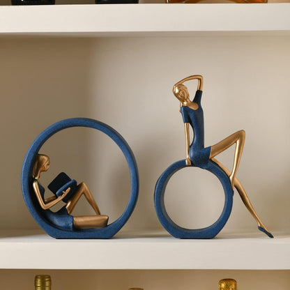 2PCS 11''H Girl Statues, Reading Girl Sculptures Ornaments, Blue | Abstract Sculptures, Yoga Girl Collectible Figurines for Home Office Living Room Table Bookshelf Desk Housewarming Décor6