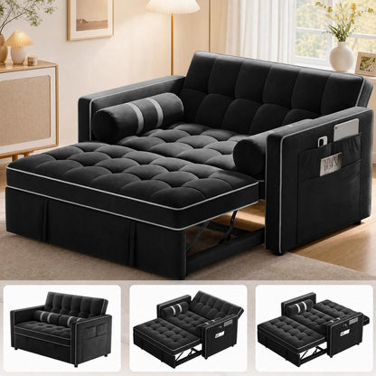 3 in 1 Sleeper Sofa Bed with Adjustable Backrest, Black Velvet1