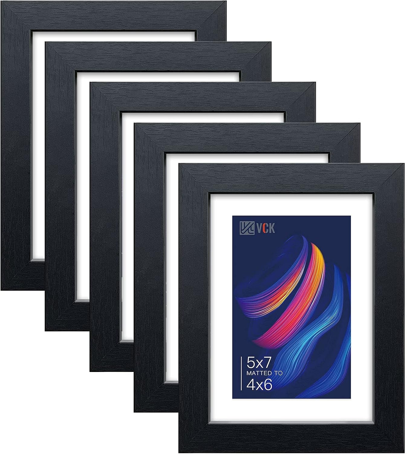 5x7-picture-frames-5-pack-black-wood-4x6-mat-glass-for-photo-print