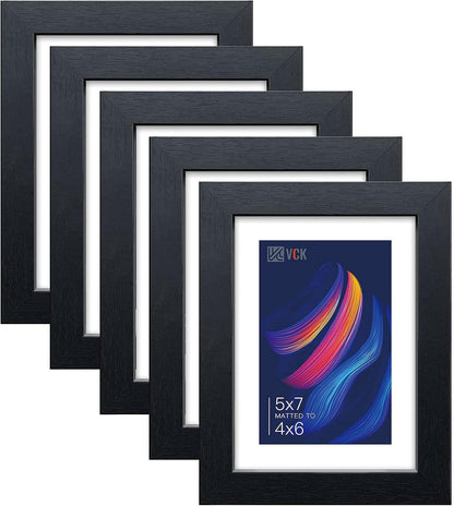 5X7 Picture Frames 5 Pack, Black Wood, 4X6 Mat, Glass, for Photo Print1