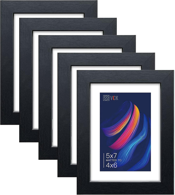 5X7 Picture Frames 5 Pack, Black Wood, 4X6 Mat, Glass, for Photo Print1