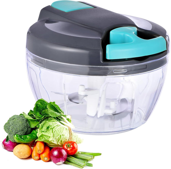 Manual Food Processor Vegetable Chopper, Portable Hand Pull String Garlic Mincer Onion Cutter for Veggies, Ginger, Fruits, Nuts, Herbs, Etc., 500Ml,（Gray-Blue）1