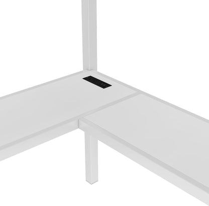 Twin XL Loft Bed with L-Shaped Desk and Storage Stairs, Metal Loft Bed with Wardrobe and USB Charging Station, High Loft Bed with LED Lights for Kids Teens Adults (White, Twin XL)6