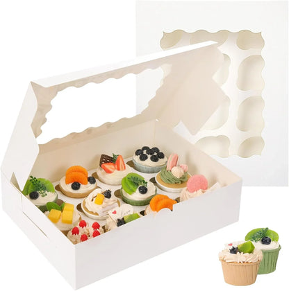20-Pack Cupcake Boxes, 12 Count Bakery Boxes with Windows & Inserts | 13X10X3.5 Inches Food-Grade Cupcake Containers Ideal for Birthday & Holiday Parties1