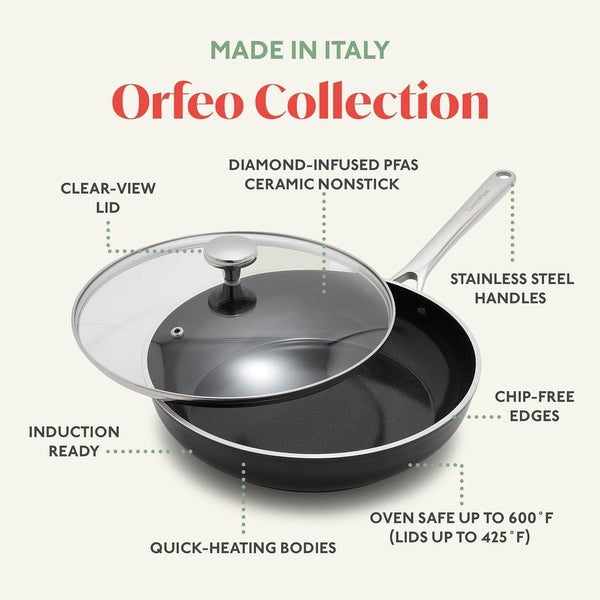 Orfeo 10 Piece Nonstick Cookware Set, Made in Italy, Diamond Ceramic Pfas-Free Pots & Pans, Induction Ready, Scratch Resistant, Laser-Fused Surface for Durability, Dishwasher Safe, Black6