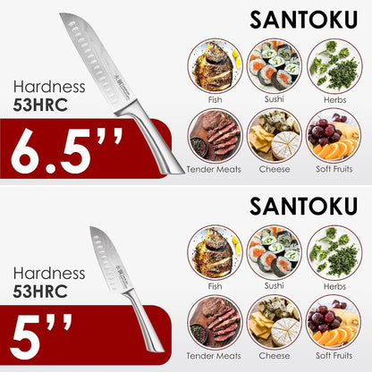 Damashiro Knife Block (Hiryu, 10-Piece Set) - Premium Japanese Steel Knife Set with Acacia Wood Block & Tempered Glass Window - Damascus-Inspired Blade5