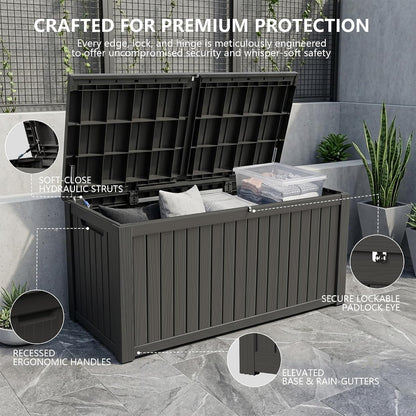 Outdoor Storage Box, 200 Gallon Waterproof Deck Box [Upgraded 3.0], Premium Hydraulic Cushion Storage Chest, High-Load Lockable Two-Seater Patio Storage Bench, Large Country Estate, Black3