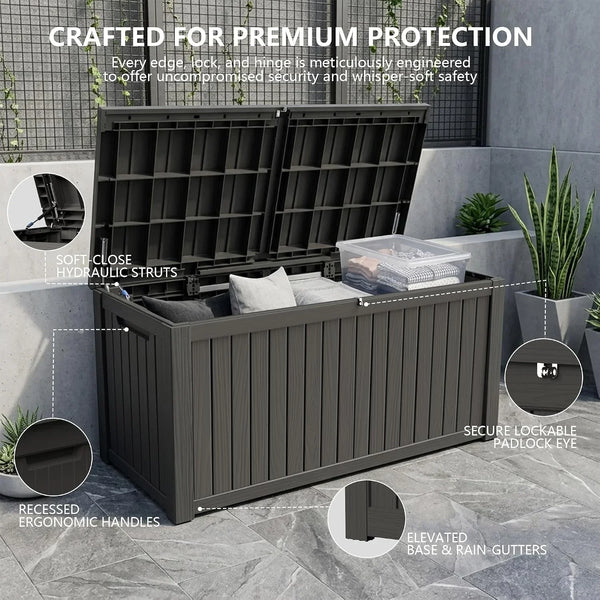 Outdoor Storage Box, 200 Gallon Waterproof Deck Box [Upgraded 3.0], Premium Hydraulic Cushion Storage Chest, High-Load Lockable Two-Seater Patio Storage Bench, Large Country Estate, Black3