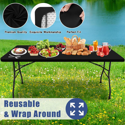 Spandex 6 Foot Rectangle Table Cloth, Elastic Fitted Tablecloths for Picnic, Stretch Washable Patio Table Cover for Outdoor, Camping, Banquet and Parties (Black, 30"X72")5