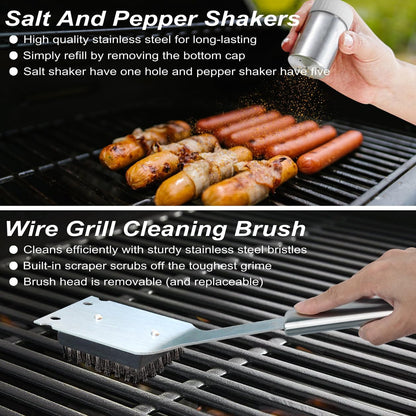 22PCS Heavy Duty BBQ Grill Accessories Set, Non-Slip Grill Tools for Outdoor Grill Set Stainless Steel Grill Utensils Set, Deluxe Grilling Tools Set in Aluminum Case Ideal Gifts for Men Silver7