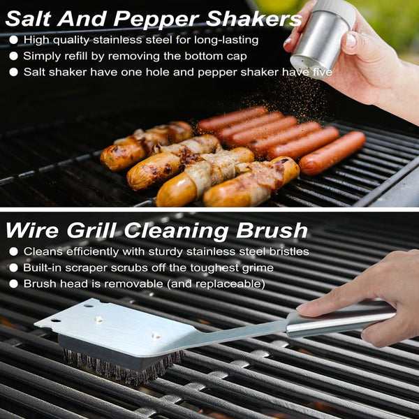 22PCS Heavy Duty BBQ Grill Accessories Set, Non-Slip Grill Tools for Outdoor Grill Set Stainless Steel Grill Utensils Set, Deluxe Grilling Tools Set in Aluminum Case Ideal Gifts for Men Silver7