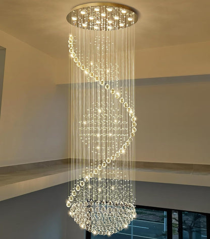 D40'' X H120'' Crystal Chandelier High Ceiling Chandeliers for Staircaes Large Raindrop Chandeliers LED Dimmable Flush Mount Light Fixtures for Foyer Hallway Entryway LED Bulbs Included Gold7