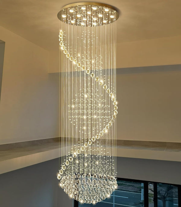 D40'' X H120'' Crystal Chandelier High Ceiling Chandeliers for Staircaes Large Raindrop Chandeliers LED Dimmable Flush Mount Light Fixtures for Foyer Hallway Entryway LED Bulbs Included Gold7