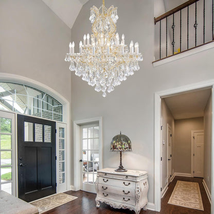 Gold Large Crystal Chandelier-24-Light Chandelier Light Fixture Modern Maria Theresa Crystal Chandeliers Light for Foyer, Entryway, Staircase,High Ceiling,Living Dining Room6