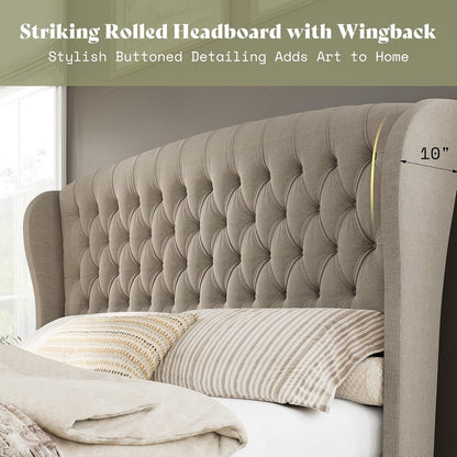 California King Upholstered Sleigh Bed Frame with Headboard3