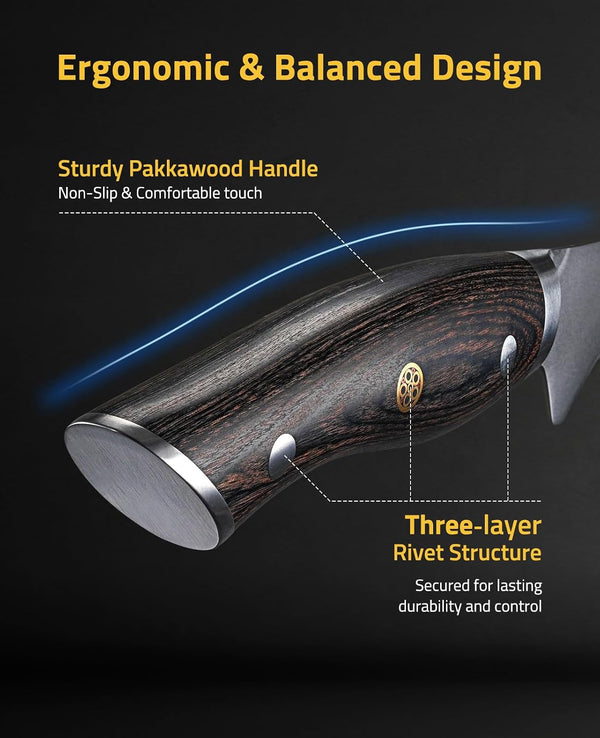 Fillet Knife with Leather Sheath, 7.2" Sharp 10Cr15Mov Steel Blade4
