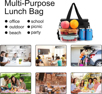 Reusable Lunch Box for Men/Women - Insulated Lunch Bag Leakproof Lunchbox for Work Office Picnic Beach - Freezable Lunch Cooler Bag with Adjustable Shoulder Strap - Black7