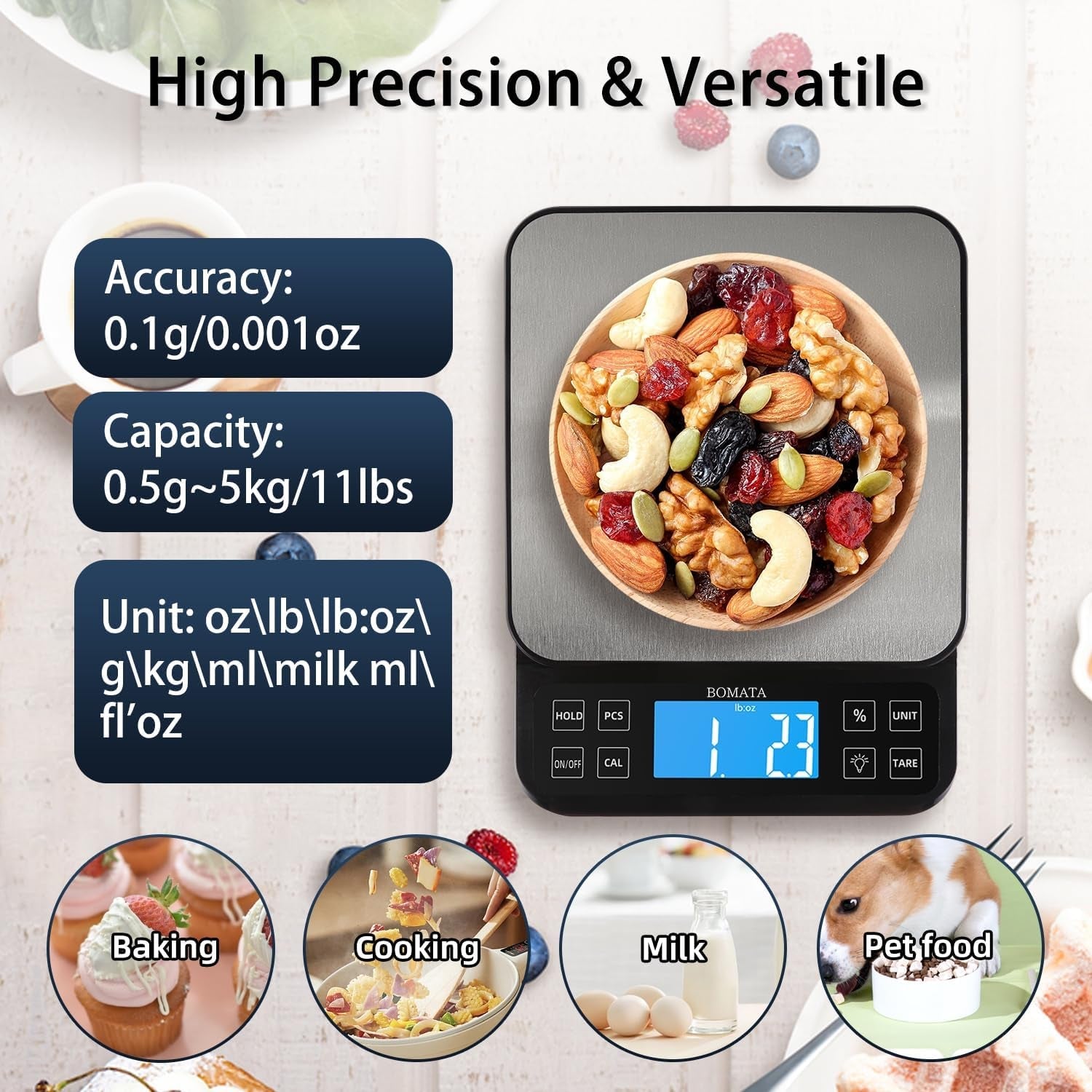 large-kitchen-scale-0-1g-0-001oz-high-precision-11lb-bakery-scale-percentage-function-usb-rechargeable-full-view-angle-lcd-with-backlight-stainless-steel-pan