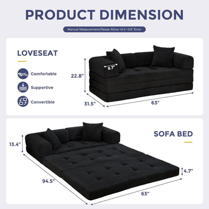 Convertible Sofa Bed, Floor Sofa Couch with L-Shaped Backrest3