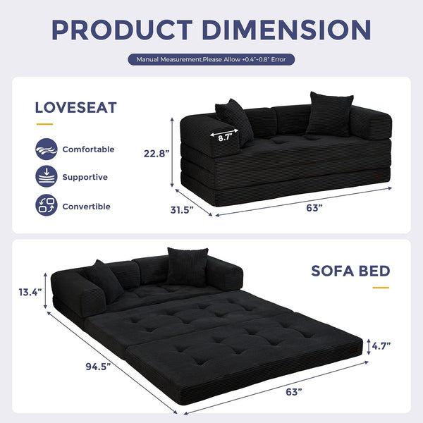 Convertible Sofa Bed, Floor Sofa Couch with L-Shaped Backrest3