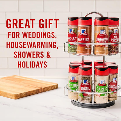 Spice Rack, Two Tier Chrome, Featuring 16 Herbs & Spices for Everyday Cooking, Great Gift for Housewarming, Wedding & Bridal Shower, 26.09 Oz4