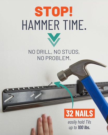 No Stud TV Mount for Drywall - Slim No Drill Design Holds Tvs up to 100Lbs with Nails - Easy Studless Install with No Drill Needed4