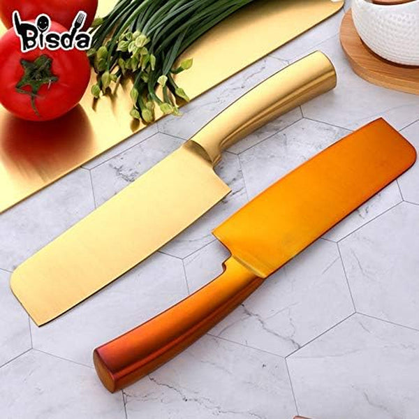 Meat Cleaver,Cleaver Knife, 6.3 Inch Stainless Steel Chef Knives Kitchen Utensil Fruit Vegetable Chopping Kitchen Knife Cooking Accessories Kit Cleaver(Gold 1Pc)6
