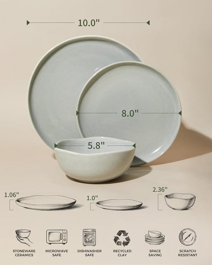 Stoneware Dinnerware Sets for 4, 12Pcs Ceramic Plates and Bowls Sets2