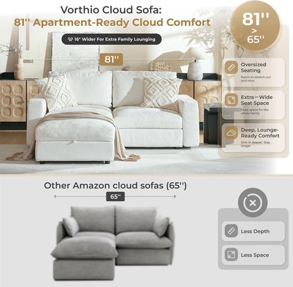 Cloud Couch Sectional 81.1'' Oversized Modular Deep Seat Sofa L Shaped Comfy White Cloud Couch with Washable Cover for Living Room Loveseat with Ottoman2
