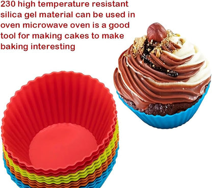 12Pcs Silicone Baking Cup,Non-Stick Cupcake Liners,Reusable Cupcake Molds | round Cupcake Molds Reusable,Family Pack,High-Temperature Resistant Non-Stick Colorful Baking Cup,Easy to Clean6