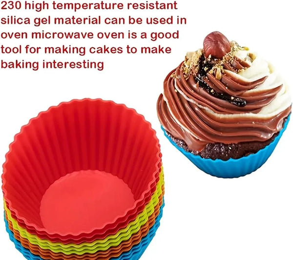 12Pcs Silicone Baking Cup,Non-Stick Cupcake Liners,Reusable Cupcake Molds | round Cupcake Molds Reusable,Family Pack,High-Temperature Resistant Non-Stick Colorful Baking Cup,Easy to Clean6