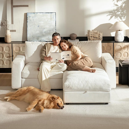 Cloud Couch Sectional 81.1'' Oversized Modular Deep Seat Sofa L Shaped Comfy White Cloud Couch with Washable Cover for Living Room Loveseat with Ottoman9