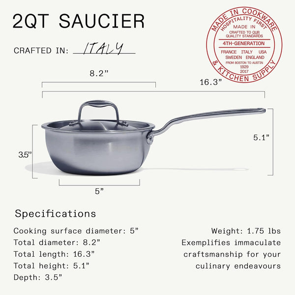 Made in Cookware - 2 Quart Stainless Steel Saucier Pan - 5 Ply Stainless Clad - Professional Cookware - Crafted in Italy - Induction Compatible3