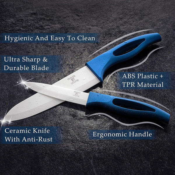 Kitchen Cutlery White Ceramic Knife Set, Ceramic Knife Set and Fruit Peeler, Rust Proof & Stain Resistant, Kitchen Cooking Knife Set 5 Pieces Blue Knives3