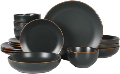 Hazeltine 16-Piece Black Stoneware Dinnerware Set – Plates and Bowls, Durable Ceramic Kitchen Dinner Set1