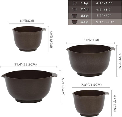 4.5 Quart Large Plastic Mixing Bowls, Microwave Safe Mixing Bowl Set with Pour Spout, Nesting Bowls for Space Saving Storage(Brown)3