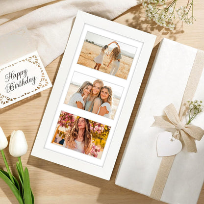 Collage Picture Frame 7X14 Matted 3 4X6 Photos Wood White9