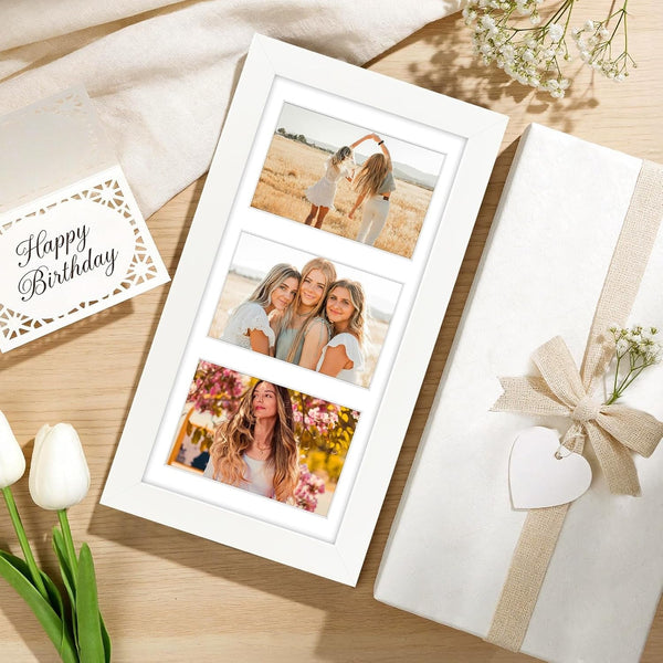 Collage Picture Frame 7X14 Matted 3 4X6 Photos Wood White9